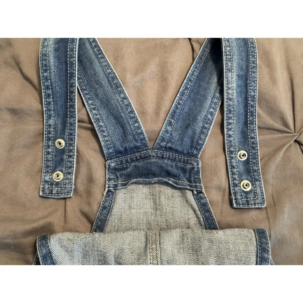 Children's Place Blue Denim Overall Distressed Shorts Girls Size 12 Shortalls